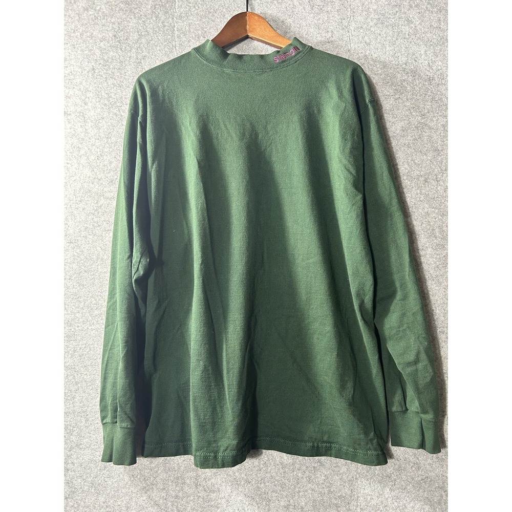 VTG Skater Shirt Mens MED Green Mock Neck Long Sleeve USA 90s Logo Tee Grunge